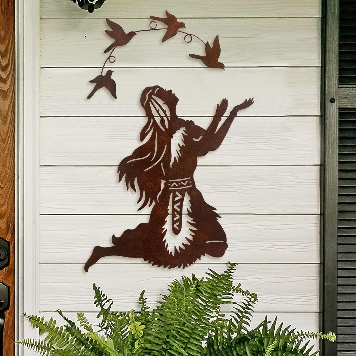 Native American Southwest Metal Wall Art Elf Woman West Indian Style Set of 2