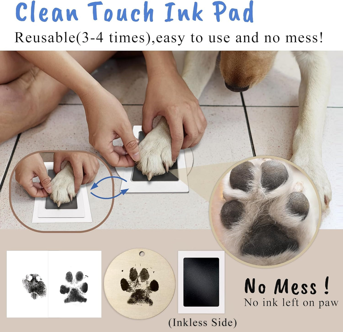 Clay & Ink Paw Print Kit,Make 3 Pawprint Ornaments(2 Clay&1 Ink),Dog Cat Paw/Nose Print Keepsake,Clean Touch Ink Pad & Soft Clay, Inkless Pet Paw Print Impression Kit,Pet Christmas Ornament