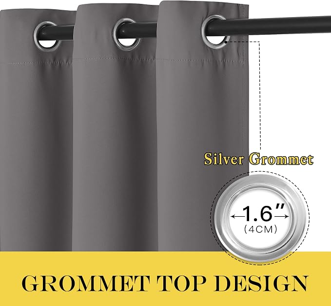 NICETOWN Grey Blackout Extra Wide Bedroom Curtain 63 inch Long, Grommet Room - Image 2