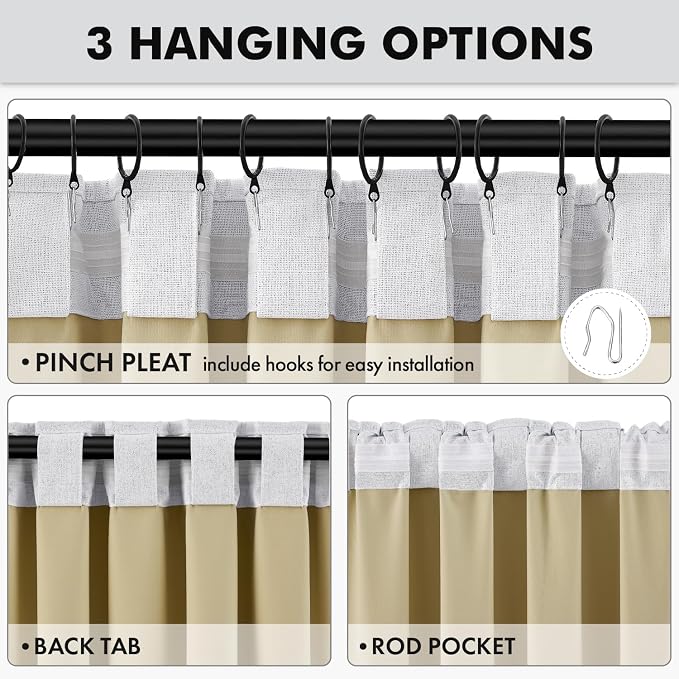 MIULEE 100% Blackout Linen Curtains 42 x 96 Inch Grayish White 2 Panels | - Image 5