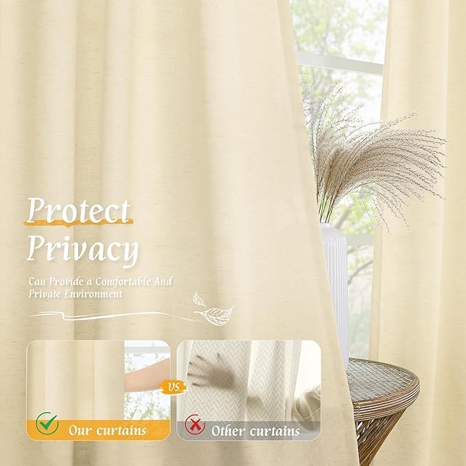 Beige Semi Sheer Linen Curtains 84 inches - Image 5