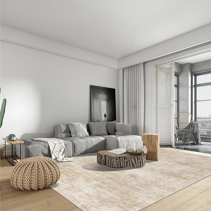 4x6 Area Rugs for Living Room: Washable Abstract Beige Badroom Carpet | - Image 2