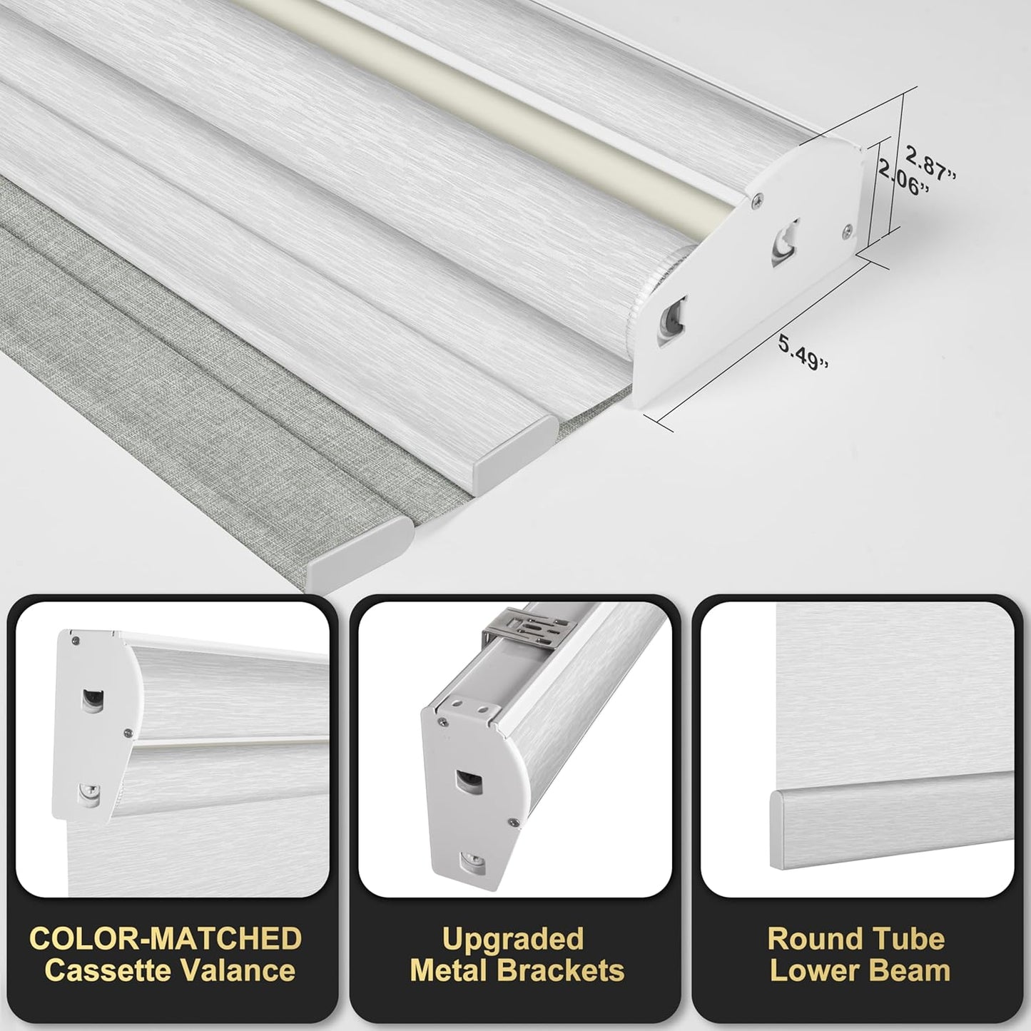 BERISSA Cordless Dual Roller Shades With Cassette Valance, Blackout and Light Filtering, Day and Night for Home Office Door - Linen Grey and White, 56 W x 72" H