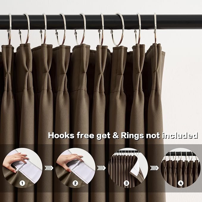 Brown Blackout Curtains 120 Inches Long 10 feet Tall, Extra Long Pinch Pleats - Image 2