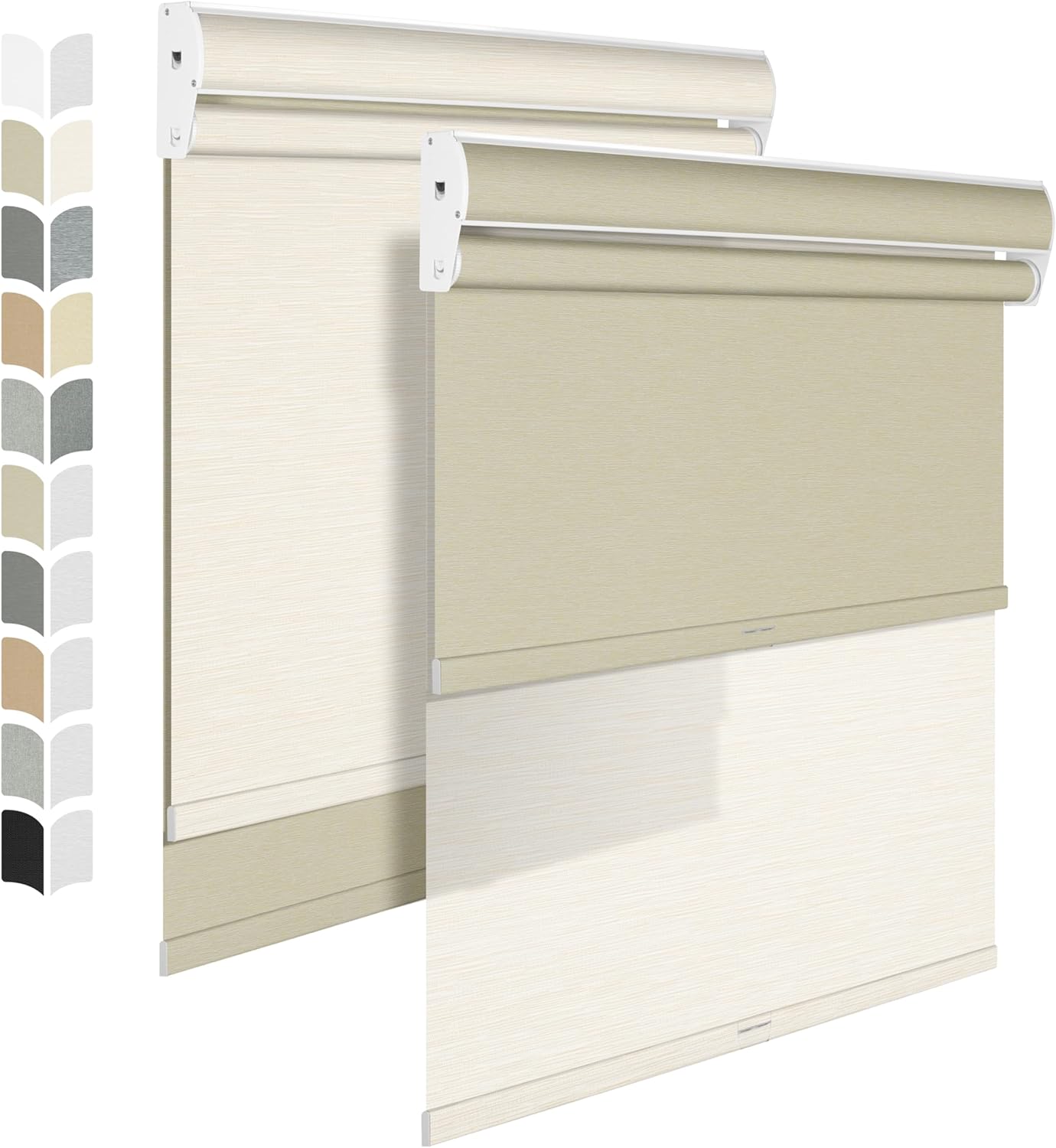 BERISSA Cordless Dual Roller Shades with Cassette Valance, Double Window Shades - Blackout and Light Filtering, Day and Night for Home Office Door. Striped Jacquard Beige. 30 W x 80" H