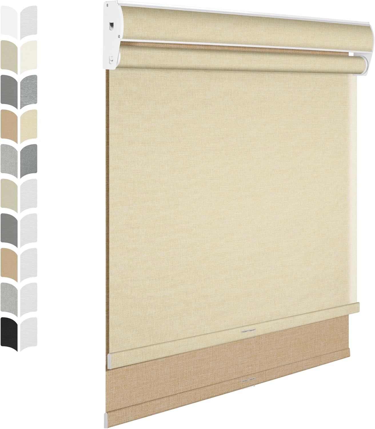 BERISSA Cordless Dual Roller Shades with Cassette Valance,Double Window Shades Blackout and Light Filtering Shades,Day and Night Roller Shades for Home Office Door.Linen Beige.55 W x 48" H