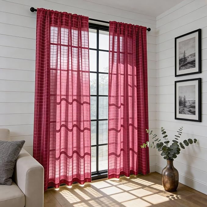 SpaceDresser Check Sheer Curtains 54 Inches Long - Image 6