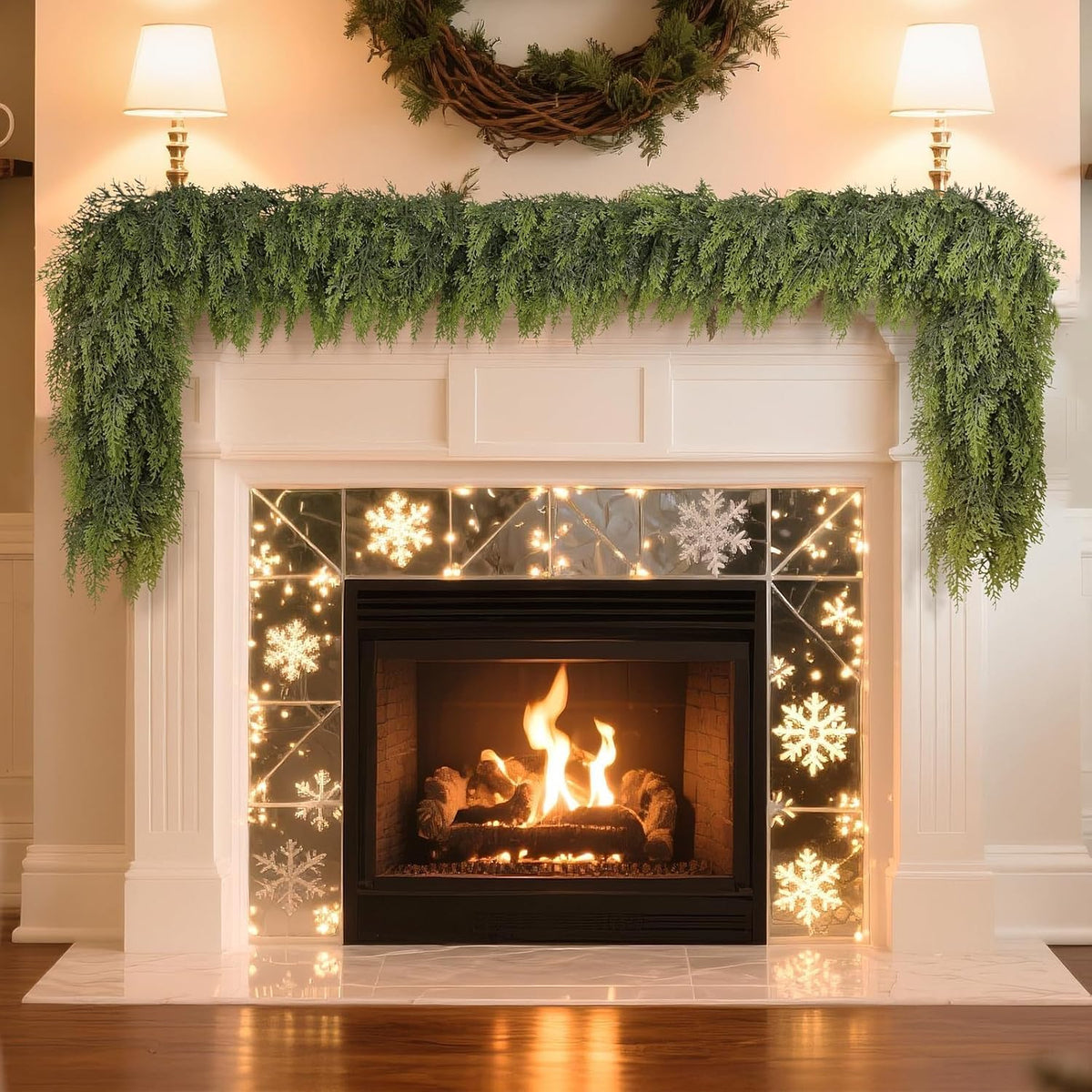 Real Touch Christmas Cedar Garland -5ft Artificial Garlands Faux Cedar Fake Pine Needles Garland for Fireplace,Table,Window,Stairs,Mante,Holiday Indoor Outdoor Xmas Decor(2PCS)