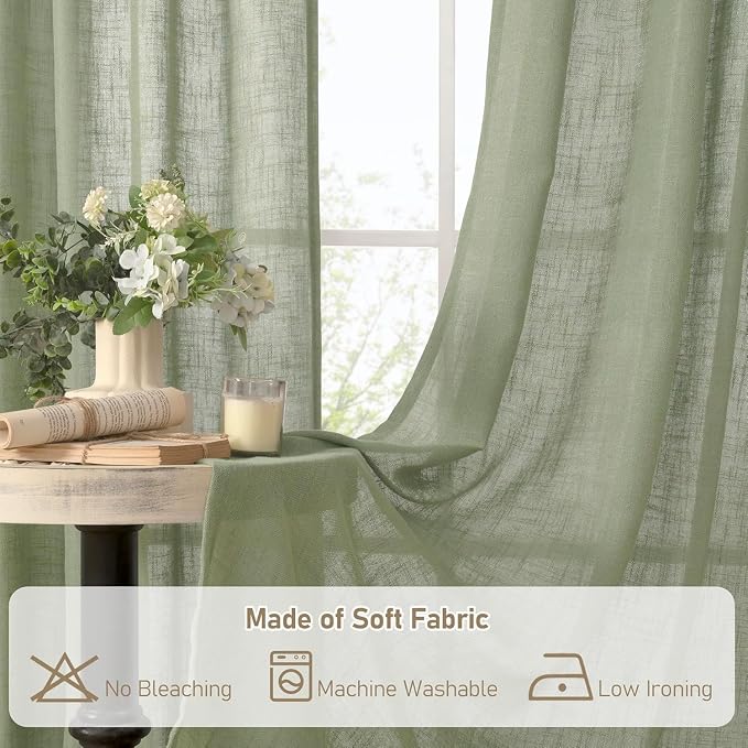 Sage Green Linen Curtains 30 Inch Length - Image 8