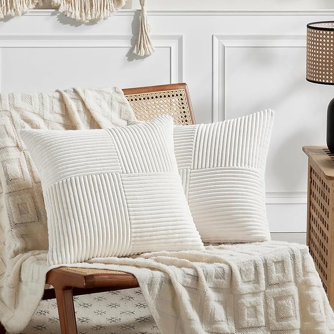 Fancy Homi 2 Packs Cream White Decorative Throw Pillow Covers 22x22 Inch by Fancy+Homi