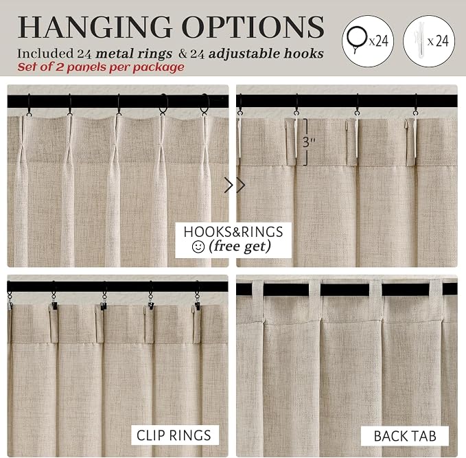 Extra Wide 70 Inch Pinch Pleated Light Filtering Sliding Glass Door Curtains - Image 6
