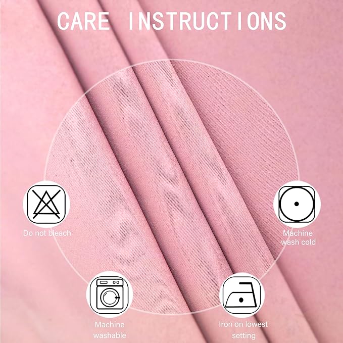 Blackout Curtains 66 x 72 Inch Long Pink Curtains Set of 2 Panels Room - Image 4