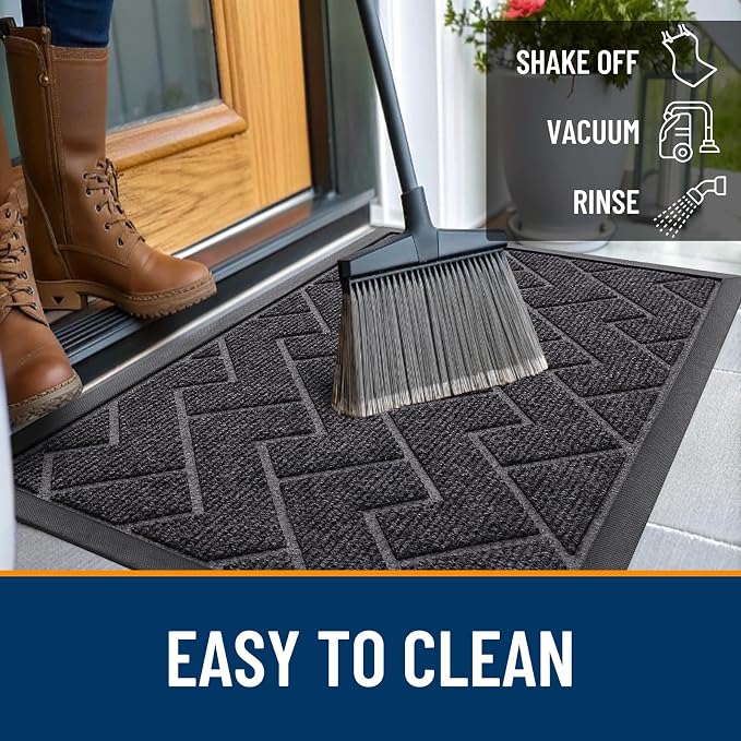 OLANLY Front Door Mat Outside 47x32, All-Season Absorbent Rubber Doormat | Grey - Image 6