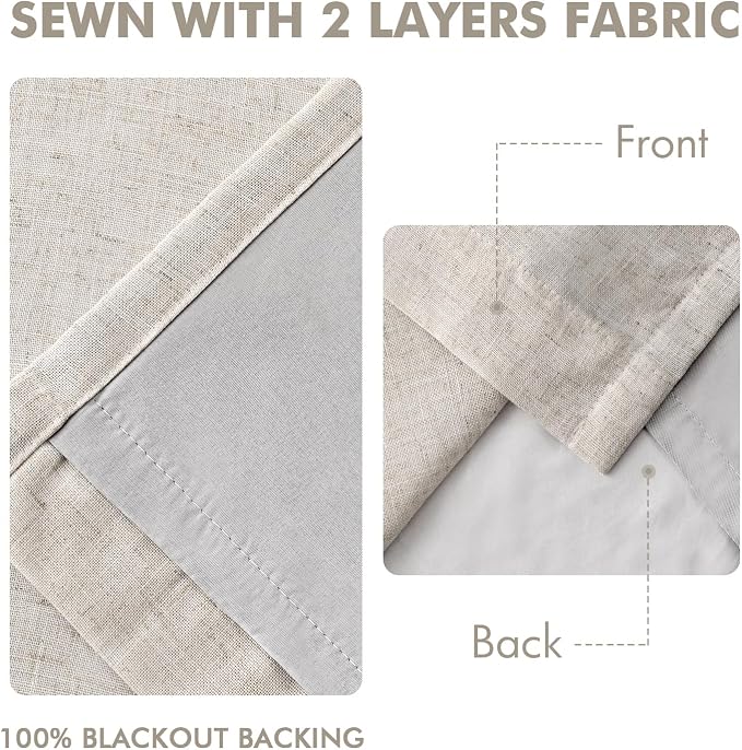 MIULEE Birch Pinch Pleated 100% Blackout Linen Curtains 40x90 Inches | Room - Image 5
