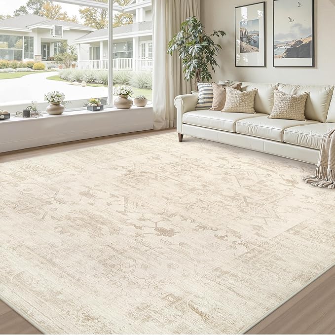 10x12 Area Rugs Living Room: Bedroom Washable Carpet Beige/Brown | Large - Image 9