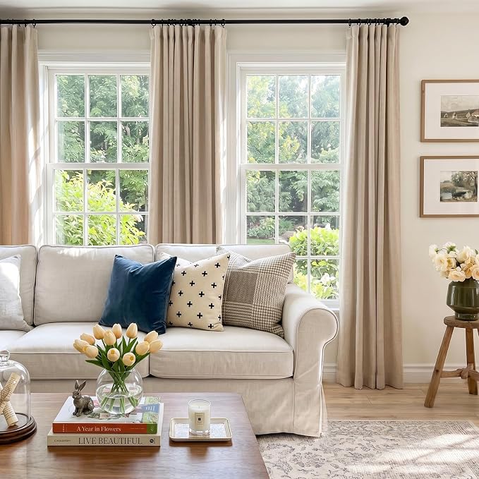100% Blackout Curtains for Bedroom Oatmeal Linen Look Curtains 72 Inch Long | - Image 7
