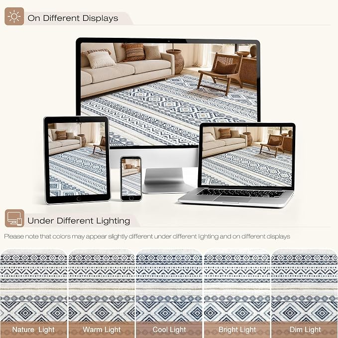 cotiled Boho 12x15 Area Rug for Living Room: Large Moroccan Washable Rug | - Image 7