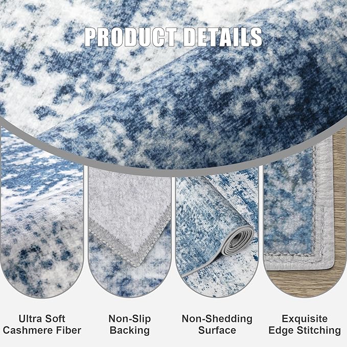 10x14 Area Rug Living Room: Modern Washable Indoor Soft Carpet Blue | - Image 6