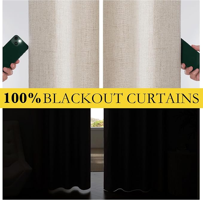NICETOWN Natural Linen Blackout Curtain Panels 52 x 68 Inch, Thermal Liner - Image 4