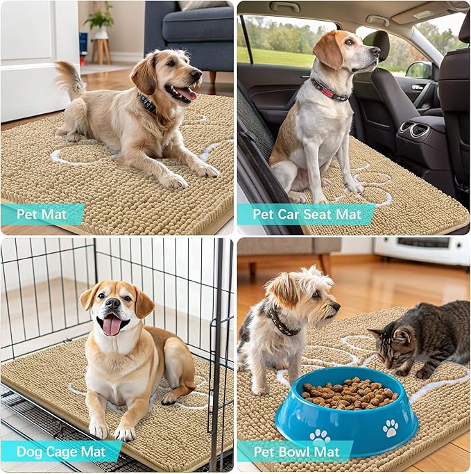 OLANLY Dog Door Mat for Muddy Paws 54x32, Paw Print Design Chenille Mud Mat | - Image 7
