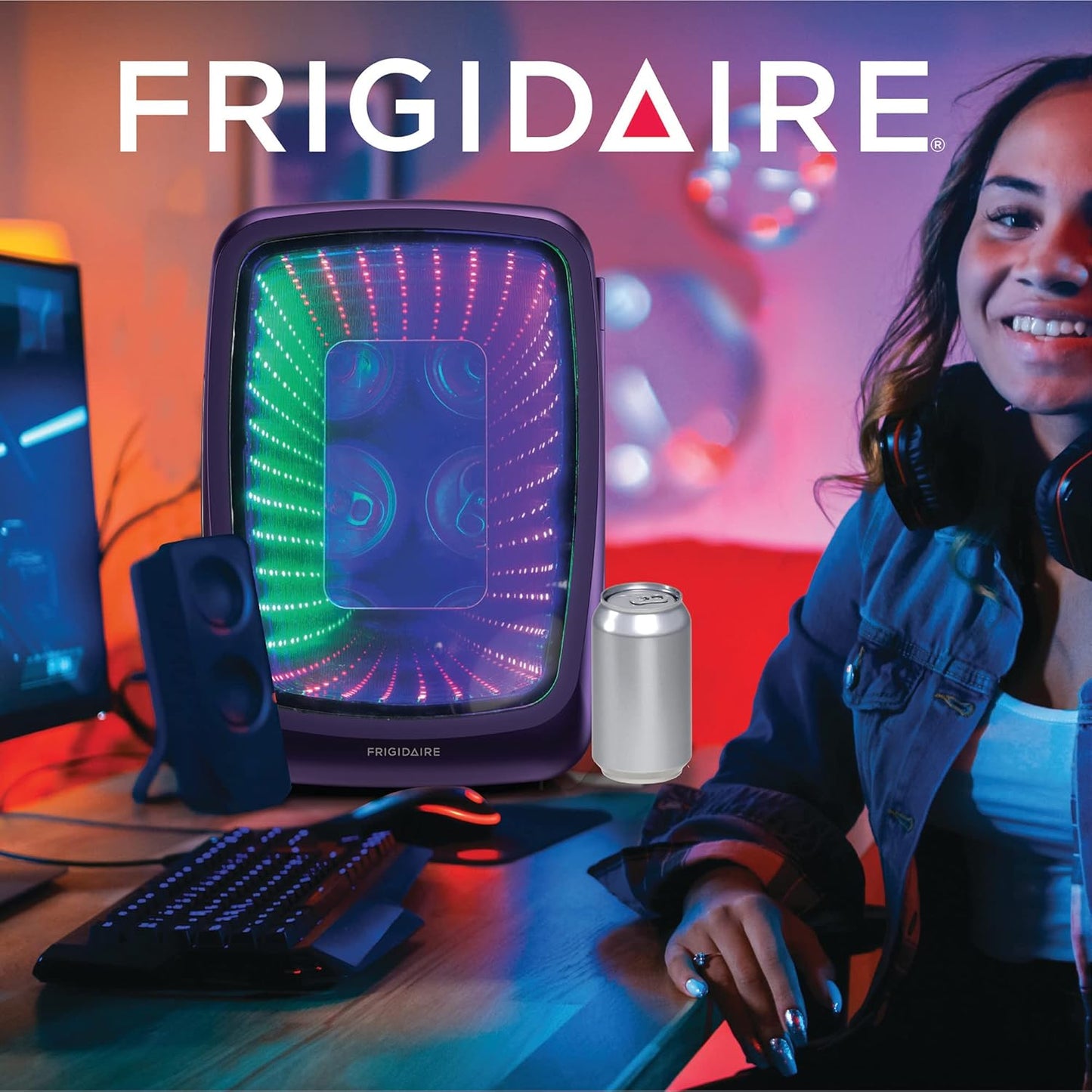 Frigidaire EFMIS179 Gaming Light Up Mini Beverage Refrigerator, Purplehaze