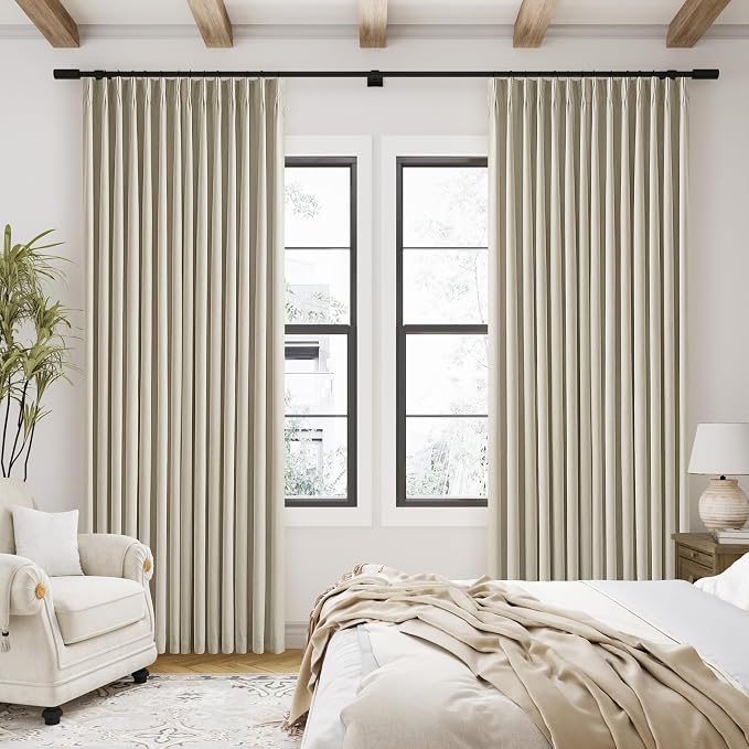 Burlywood Birch 100% Blackout Pinch Pleated Linen Curtains 94 Inches Long | - Image 9