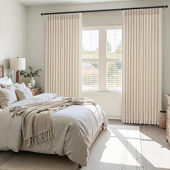 Topfinel Sand Beige Pinch Pleated Linen Curtains 84 Inch Length 2 Panels - Image 4