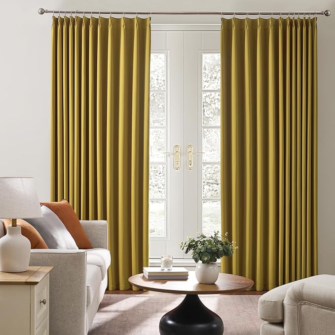 Yellow Pinch Pleated Curtains 84 Inch Length 2 Panels Set Noise Cancelling - Image 4