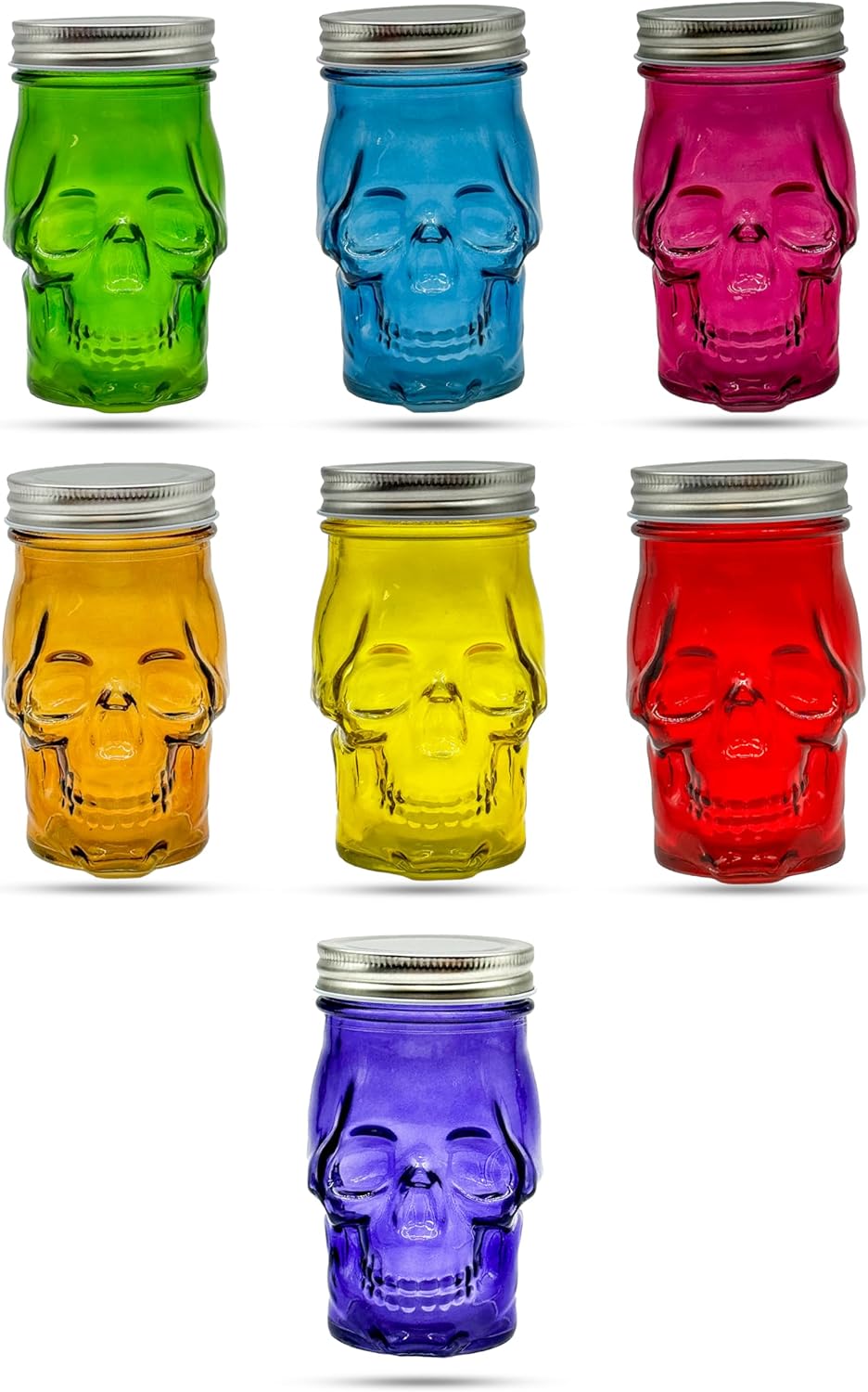 Generic 14 oz Colorful Skull Glass Mason Jar – Mix & Match 7 Vibrant Colors, Large & Durable! (Blue)