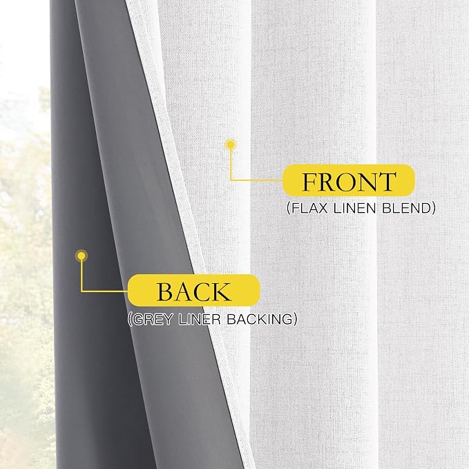 NICETOWN Greyish White 100% Blackout Linen Curtains 84" Long, Farmhouse Thick - Image 8