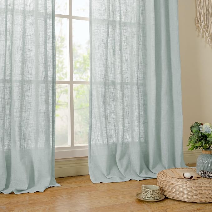 102 Inch Sheer Linen Curtains for Living Room 2 Panels Set, 52 x 102 Inch - Image 9