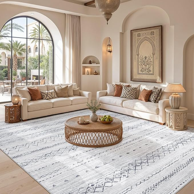 cotiled Boho 10x14 Area Rug for Living Room: Large Moroccan Washable Rug | - Image 4