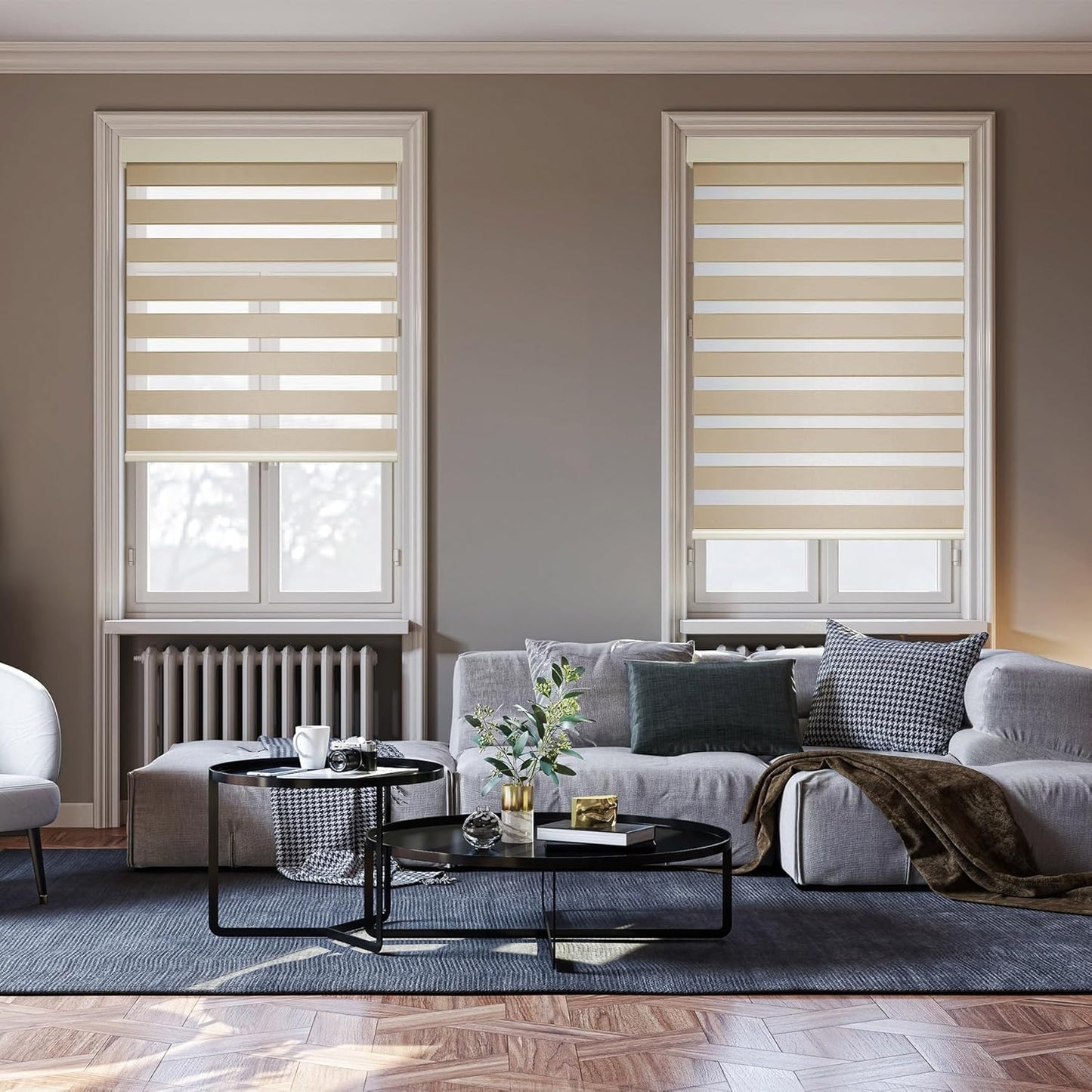 HESTIA Cordless Zebra Blinds Light Filtering Roller Shades UV Blocking Blackout Privacy Indoor Window Shades for Home Office Day and Night, Beige,31" W x 54" H