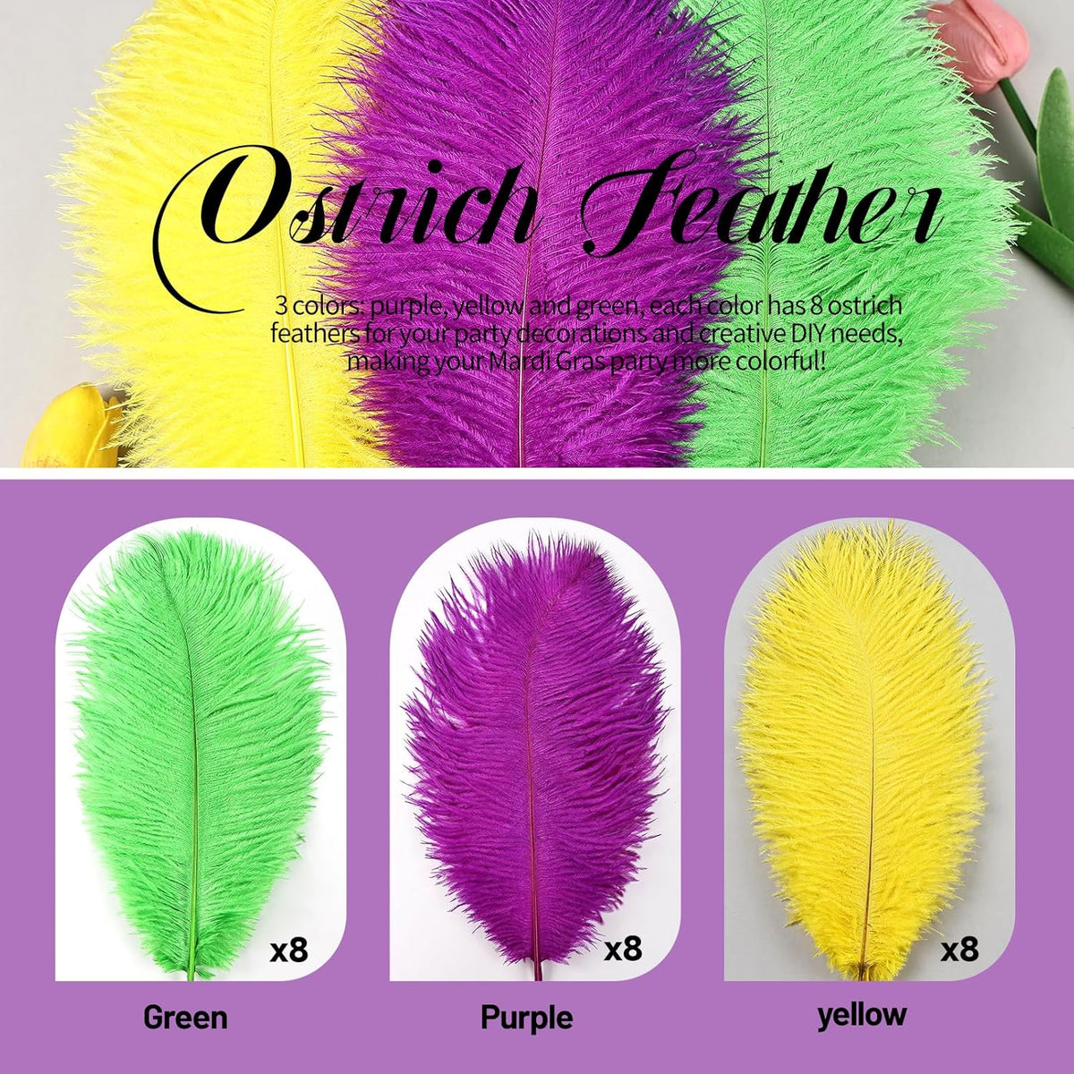THARAHT Light Yellow Ostrich Feathers 24pcs Natural Bulk 8-10Inch 20cm-25cm for Wedding Party Centerpieces Easter Gatsbi and Home Decoration Feathers