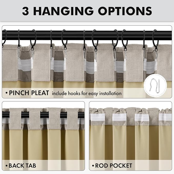 MIULEE 100% Blackout Linen Curtains 42 x 90 Inch Pebble Taupe 2 Panels | - Image 5