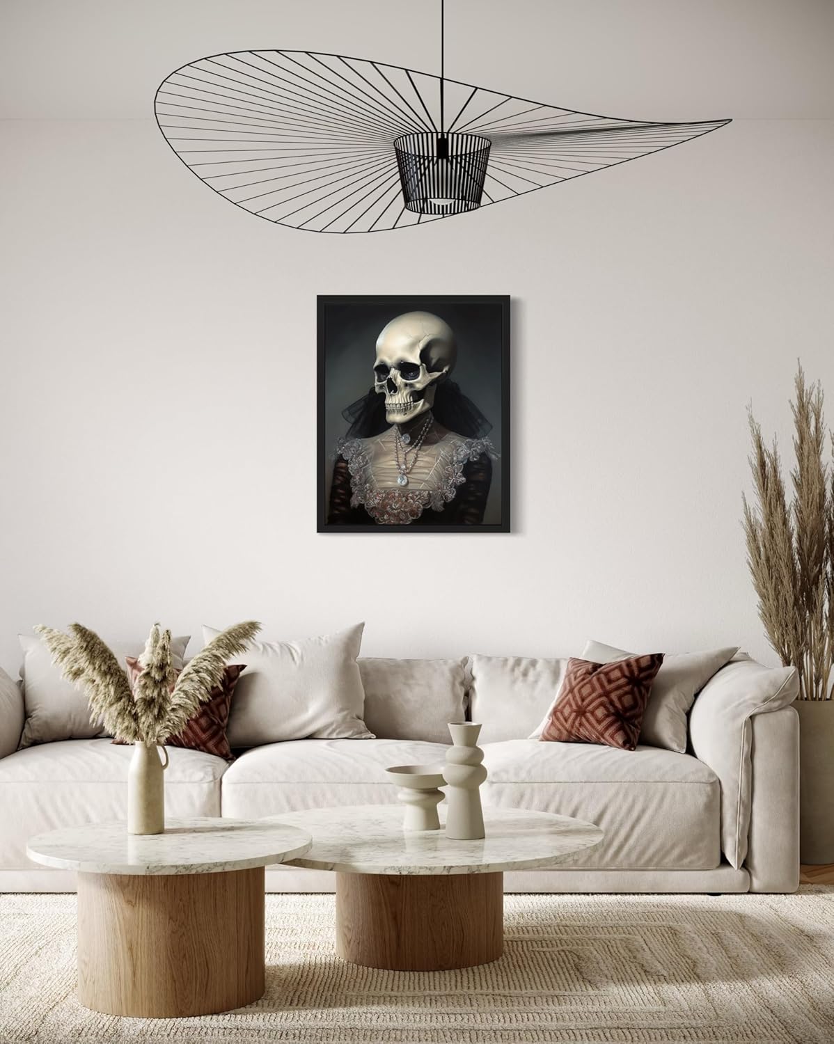 Female Skull Poster Art Print, Halloween Scary Vintage Wall Art Academia Spooky Painting Decoration for Horror Prints, Gothic Posters Bedroom Decor 89 (Female Skull, 8 x 10 inches, Black Frame)