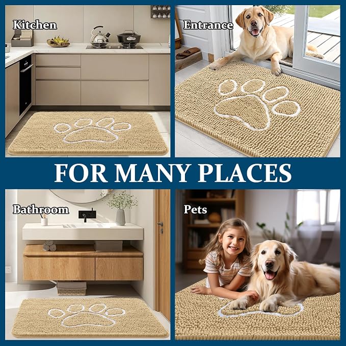 OLANLY Dog Door Mat for Muddy Paws 70x32, Paw Print Design Chenille Mud Mat | - Image 8