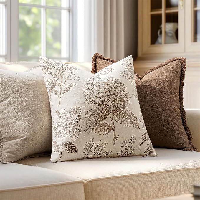 Set of 2 Decorative Floral Pillow Covers 18x18 Inch Light Brown | Neutral - Image 3