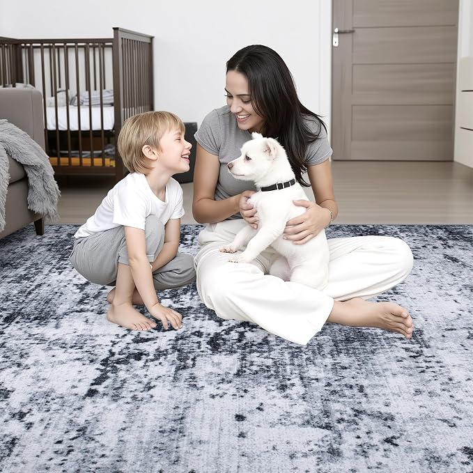 2x5 Washable Runner Rug：Modern Abstract Kitchen Carpet Black | - Image 10