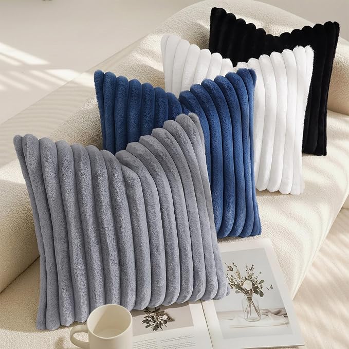 decorUhome Fall Faux Fur Throw Pillow Covers 24x24 Set of 2 Black | Decorative - Image 7