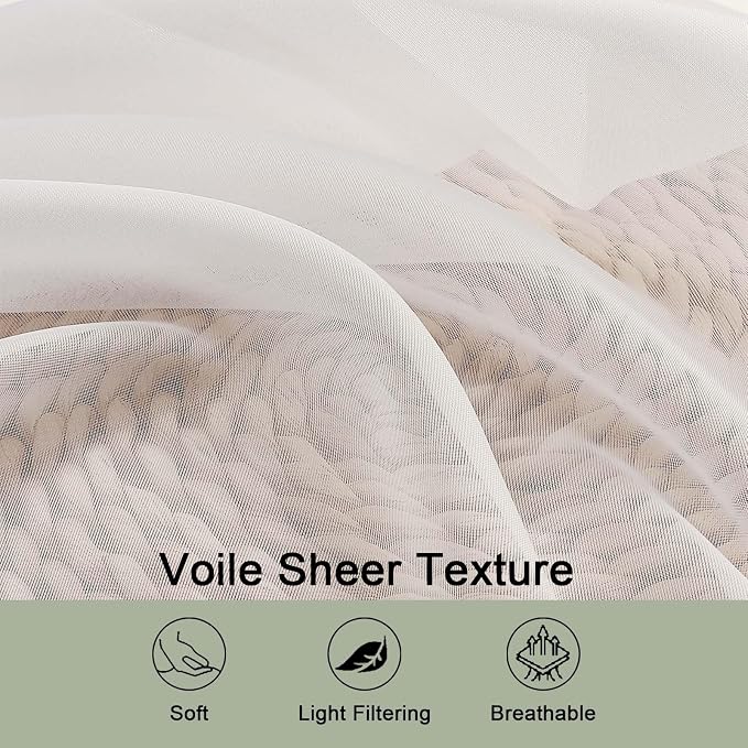 Ivory Sheer Curtain 90 Inches Long 2 Panels Set, Solid Filmy Drapes - Image 4
