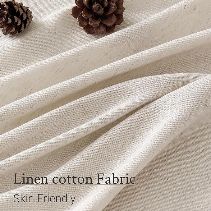 95 Inches Long Pleated Sheer Curtains, Oatmeal Linen Blended Light Filtering - Image 3