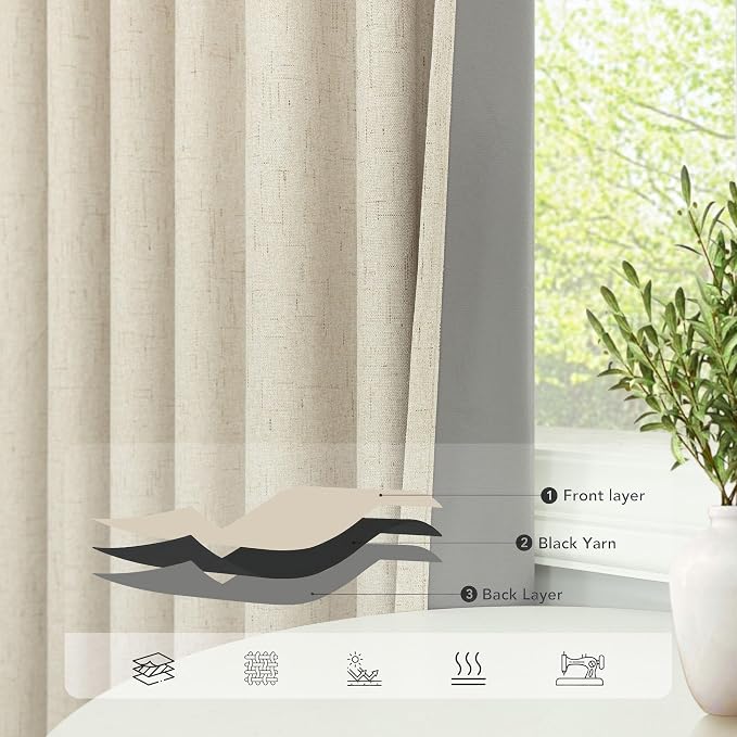 Darkening Curtains for Bedroom 72 Inch Length 2 Panels Coastal Linen Textured - Image 5
