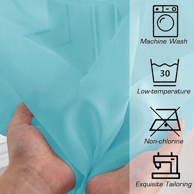 Aqua Sheer Curtains for Bedroom Living Room 54 Inch Length 2 Panels Set - Image 5