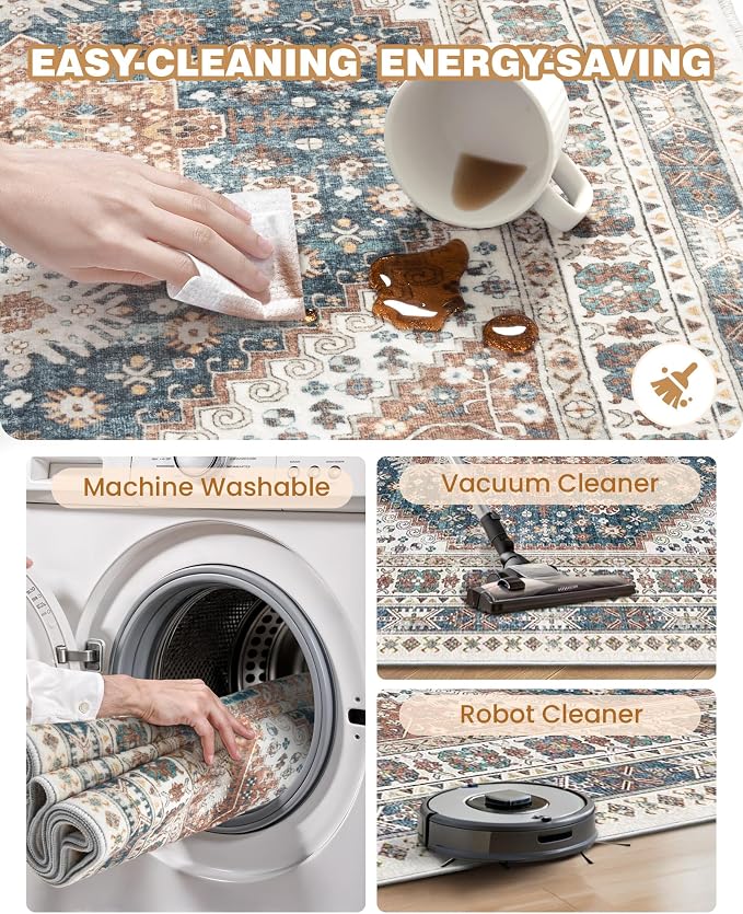 3x5 Washable Area Rug for Entryway Non Slip Kitchen Rugs, Floral Soft Living - Image 8