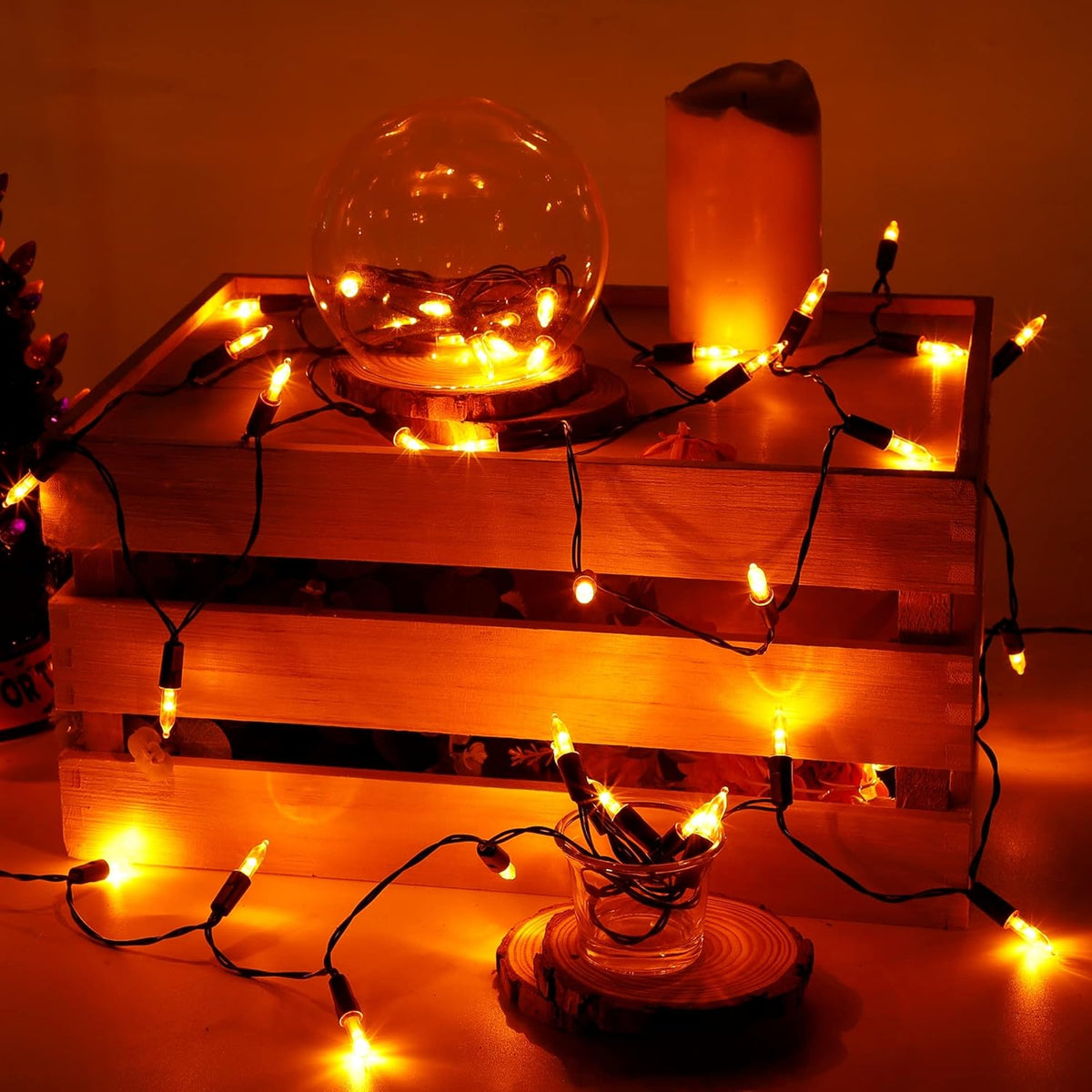 Joliyoou 16 Ft 50 LEDs Halloween Mini String Lights, 8 Lighting Modes Holiday Fairy String Lights with Timer for Indoor Outdoor Decorations, Orange