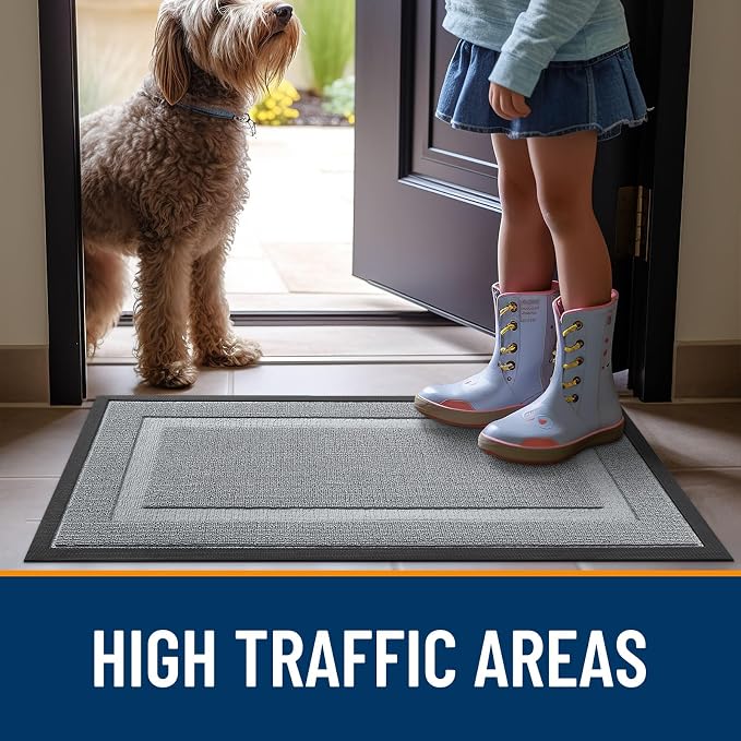 OLANLY Front Door Mat Outside 47x17, All-Season Heavy-Duty Rubber Doormat | Ash - Image 6