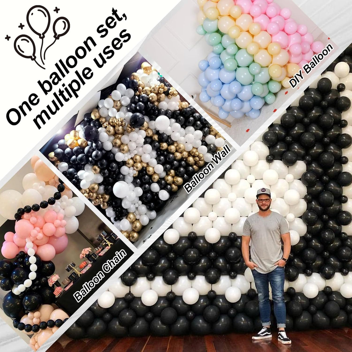 Black and Silver Linking Balloons, 100PCS 6 Inch Small Metal Silver Link Balloons for Making Balloon Wall Heart Arch, Quick Linked Balloon for Wedding Birthday Baby Shower Graduation Party Decorations
