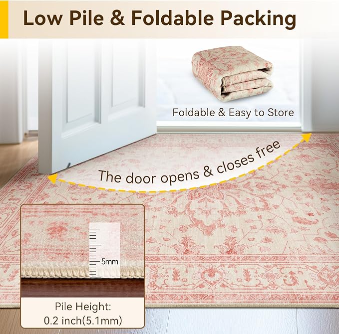 RELEANY Washable Area Rug, Small 2'x3', Water Repellent, Pet Friendly, Vintage - Image 4