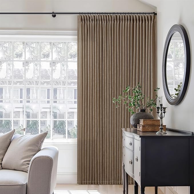 98 Inch Pinch Pleat Flax Linen Semi Sheer Dutch Cocoa Curtains 2 Panels | Light - Image 8